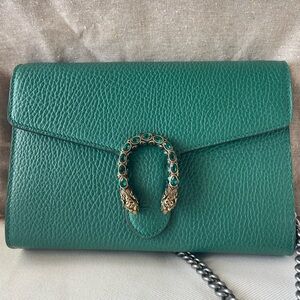 Gucci Green Leather DIONYSUS SHOULDER BAG Clutch with Chain Strap
